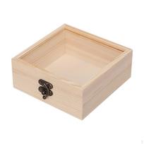 Elegantiška medinė papuošalų laikymo dėžutė su stikliniu dangteliu 12cmx12cmx5cm