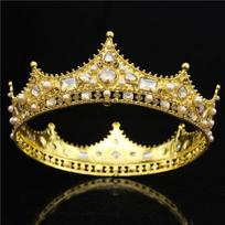 Barokinė Karalienės Karaliaus Tiara Karūna Nuotakai Vestuvių Plaukų Papuošalas Krištolinė Diadema Išleistuvių Galvos Papuošalas Didelės Auksinės Tiaros ir Karūnos Nuotakai auksas