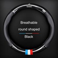 Leather Carbon Fiber Car Steering Wheel Cover Emblem Car Accessories for Suzuki Jimny Swift V Strom 650 Ignis Alto DZire Swace Across Kizashi Round juoda