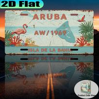 Aruba Isla De La Bahia AW D Flat Printing License Plate Style Metal Tin Sign Tropical Flamingo Themed Decorative Aluminum 15x30cm(5.9x7.8inch)