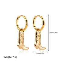 Gold Color Retro Cowboy Boots Hoop Drop Earrings for Women Gold Plated Geometric Dangle Earring Punk Hip Hop Jewelry beige