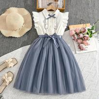 Mergaičių madinga tinklinė šilkinė suknelė - Vasaros vaikiška elegantiška princesės suknelė 130cm=8Y