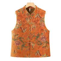 Women's Retro Print Sleeveless Mandarin Collar Vest - Spring/Autumn Fashion 5XL (suggested weight: 150-165 jin) oranžinė