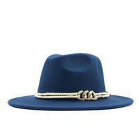 Juodos vilnos veltinio džiazo Fedora kepurės diržo sagtimi Dekoras moterims Unisex plataus krašto Panama Trilby Cowboy kepuraitė nuo saulės