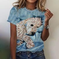 Moteriški marškinėliai 3d Kawaii Dog Printshortsleles Moteriški marškinėliai su iškirpte iškirpte Hiphopo mados negabaritinių gatvės stiliaus juokingų raštų viršūnės S