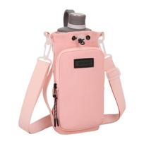 Portable Crossbody Bag For Phone and Water Bottle Outdoor Hiking Cycling Gym Commute Adjustable Drawstring Pouch rožinė