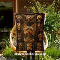 1 vnt. Jorkšyro terjero šuns portreto pledas sofai, lovai. Minkštas ir lengvas patalynės užtiesalas. Idealiai tinka iškyloms, kelionėms lauke - Kalėdos 80cm x 120cm
