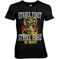 Cobra Kai Officially Licensed Strike First - Strike Hard - No Mercy Women T-Shirt (Black) S juoda