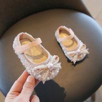 First Walker Baby Shoes Girl Bowknot Single Shoes Pearl Birthday Present Princess Little Girl Shoes Baby Kids Wedding Shoes 22