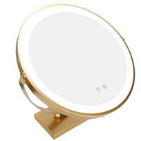 LED Veidrodėlis Makiažui Apvalus Stalo 3 Spalvų Reguliuojamas Sukimosi Kampas Makiažo Veidrodėlis 100–240V JAV Kištukas US Plug beige