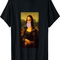 Mona Lisa with Chewing Gum T-Shirt Funny Mona Lisa Parody T-Shirt S juoda