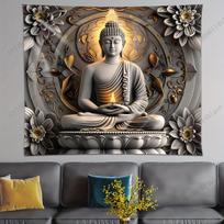 Ramus Budos statulos meditacijos pozoje sieninis gobelenas Rytų įkvėptas menas Pridėkite zen dvasios savo erdvei Spausdintas gobelenas 74x94cm(29x37in)