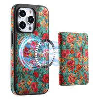 Detachable Card Wallet Magnetic Leather Case for iPhone 15 Pro Max17 Air 16 Plus 14 Pro 13 12 Elegant Flower Style Stand Cover For iPhone12 12Pro mėlyna