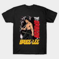 Men Black Print T-shirt Bruce Lee ,Cartoon Version - Dec13-A No-Cut Heat Transfer Print Cotton Tshirt M juoda