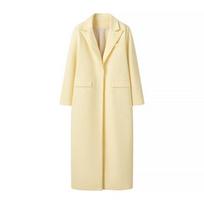 Women's Fashion Casual Yellow Woolen Long Coat Jacket - European & American Style Medium geltona