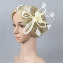 „Fascinators“ kepurė, gėlių tinklelis, juostelės, plunksnos ant galvos apdangalo arbatos vakarėlio galvos apdangalai One Size smėlis