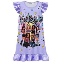 82609 Girls KATSEYE Printed Korea Singer Pleat Casual Dress 110cm violetinė