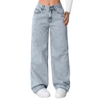 Women's High Straight Wide-leg Casual Loose Jeans L šviesiai mėlyna spalva