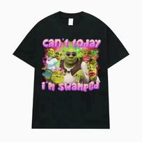 Can't Today I'm Swamped Funny Shrek Meme T Shirt Women Clothing Trend Hip Hop Fashion Harajuku Kawaii T-shirt Y2K Clothing Tops S juoda