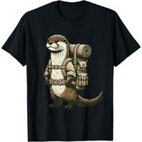 Juokingi žygiai upės ūdra stovyklavimas kotedžo gyvūnai T-shirt - Vyriški vasariniai medvilniniai grafiniai marškinėliai S įvairiaspalvis
