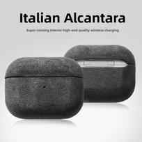 Prabangus Alcantara dėklas AirPods Pro 3(2025 m) Kailinė odinė dėkliukas AirPods 4 ir Pro2 belaidėms Bluetooth ausinėms For airpodspro3 tamsiai pilka spalva
