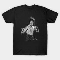 Men Black Print T-shirt Bruce Lee No-Cut Transfer Paper Print Cotton Tshirt 3XL juoda
