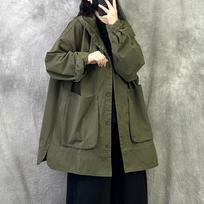 Retro High-End Loose Hooded Windbreaker Jacket (Autumn 2025) - Plus Size Temperament Slimming Fashion XL armijos žalia spalva
