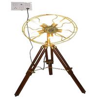 Žalvarinis, medinis ventiliatoriaus žibintas su stovu (Antikvarinis ruda, laidinis-elektrinis)