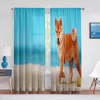 Mielas Shiba Inu šuo, stovintis ant žolės, permatomos užuolaidos svetainės dekoravimui, langų užuolaida miegamajam, virtuvei, tiulinės, voilinės užuolaidos 1 PCS W100XH250cm&Grommet Top beige