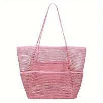 Cozy Up Mesh Beach Tote Womens Shoulder Handbag 38x35x17cm smėlis