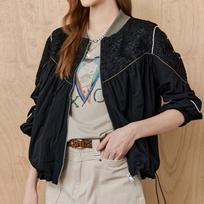 Maxza Lace Color Block String Zip Up Jumper Zd05qj007on blacks/FREE