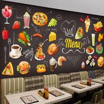 Individualaus dydžio sienų tapetai 3D rankomis tapyti maisto produktai Vakarų restoranas Greito maisto parduotuvė Foninė sienų dekoracija 3D sienų tapyba 200 cm(W) x 140 cm(H)