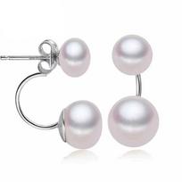 Real Natural Double Black Pearl Earrings Women,Wedding 925 Sterling Silver Freshwater Stud Earrings With Pearls Wife Mother Gift