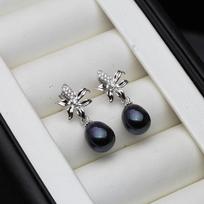 Real Natural Freshwater Black Pearl Earrings Women,Wedding 925 Sterling Silver Pearl Earrings Daugther Wife Gift