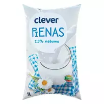 Pienas CLEVER 2,5% maišelyje, 1 l