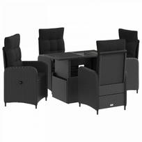 Lauko valgomojo komplektas su pagalve 5 pcs Juoda poliratanas