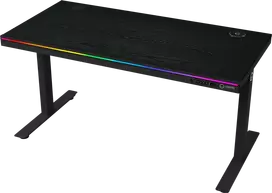 Lorgar Dual-motor sit/stand adjustable-height gaming desk with wireless charger, RGB lighting, control panel, and USB jungtys, PB melamine surface tabletop, juodas.