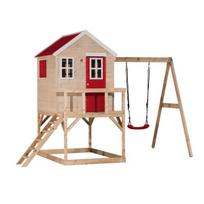 Medinė žaidimų aikštelė vaikams su sūpynės, Wendi Toys M23R, raudona, 192 x 350 x 242 cm