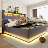 Minkšta dvigulė lova su LED, USB ir hidrauline daiktadėže 180x200cm 1 vnt