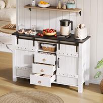 Buffet spintelė su stumdomomis durimis ir 3 stalčiais, 120 cm, virtuvei, valgomojo ar svetainei, balta