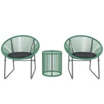 Polyrattan lauko baldų komplektas 3 vnt, 2 kėdės + staliukas, žalia