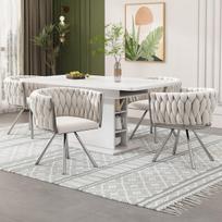 Aksominė valgomojo kėdė, 4 vnt., su metalinėmis kojomis, beige+sidabrinė