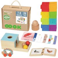 WOOPIE GREEN Box XXL Montessori edukacinė 6in1 sensorinė dėžutė 7-8 mėn. 26 vnt. FSC
