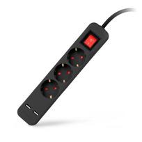 Ilgiklis Entac 3 lizdų +2USB 1.5m 16A su jungikliu, juodas