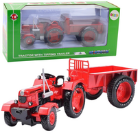Metalinis traktorius su raudona priekaba 1:18