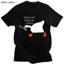 Untitled Goose Games Peace Was Never An Option T-Shirt  Short Sleeve Summer Funny Casual Shirts Graphic Clothing Tees S