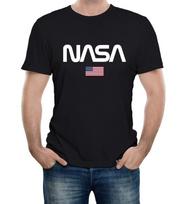 Nasa Logo US Flag Mens T-Shirt Space Agency American Houston Texas Shuttle 4XL
