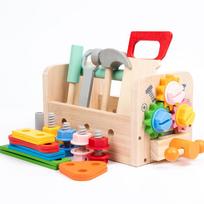 Vaikų įrankių stalas medinis rinkinys žaislai Montessori žaislai Darbo stalas Statybiniai žaislai Mokomieji žaislai Kalėdos Gimtadienio dovanos berniukams įrankių dėžės spalva