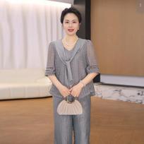 Elegant Mother's Day Two-Piece Set: Loose Slimming Wide-Leg Pants for Spring and Summer - Stylish Outfit for Middle-Aged and Elderly Women XL, recommended within 105 jin sidabrinė spalva/modelis 7519 spalva