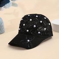 1pc of Four-Leaf Flower Pearl Hat for Women, Stylish And Versatile with Pearl And Rhinestone Mesh, Adjustable Summer Baseball Cap juoda